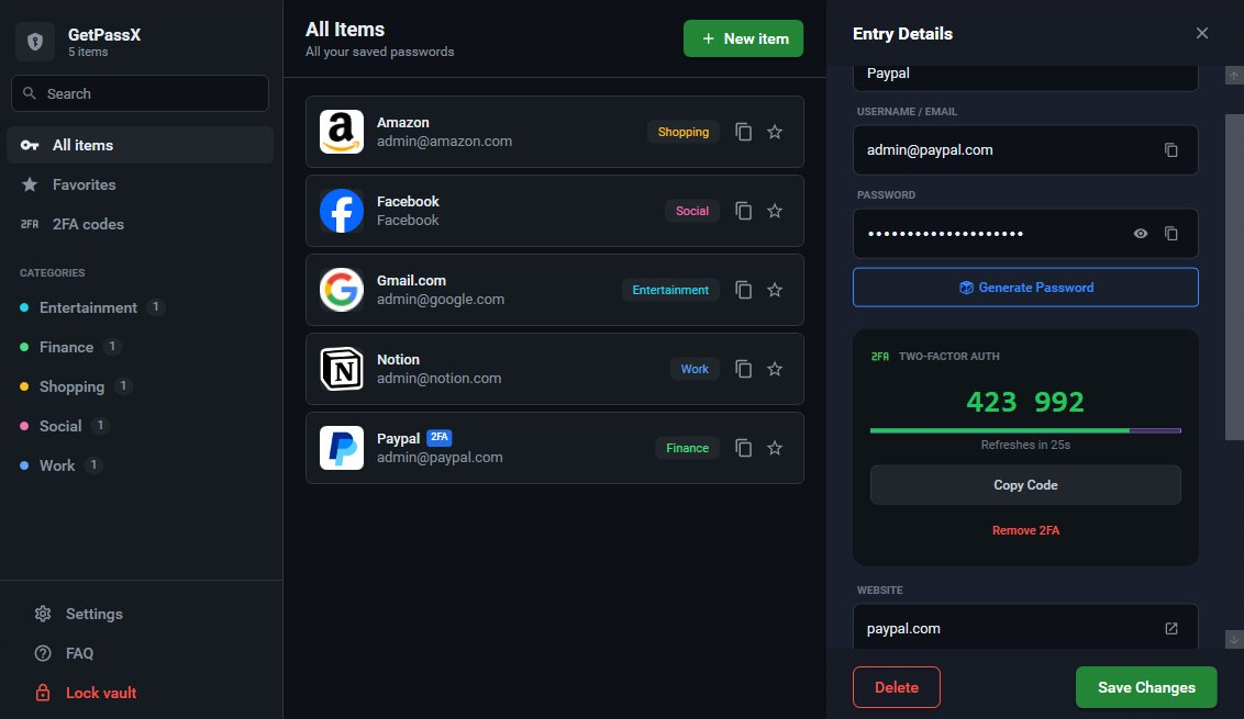 GetPassX 2FA TOTP Codes