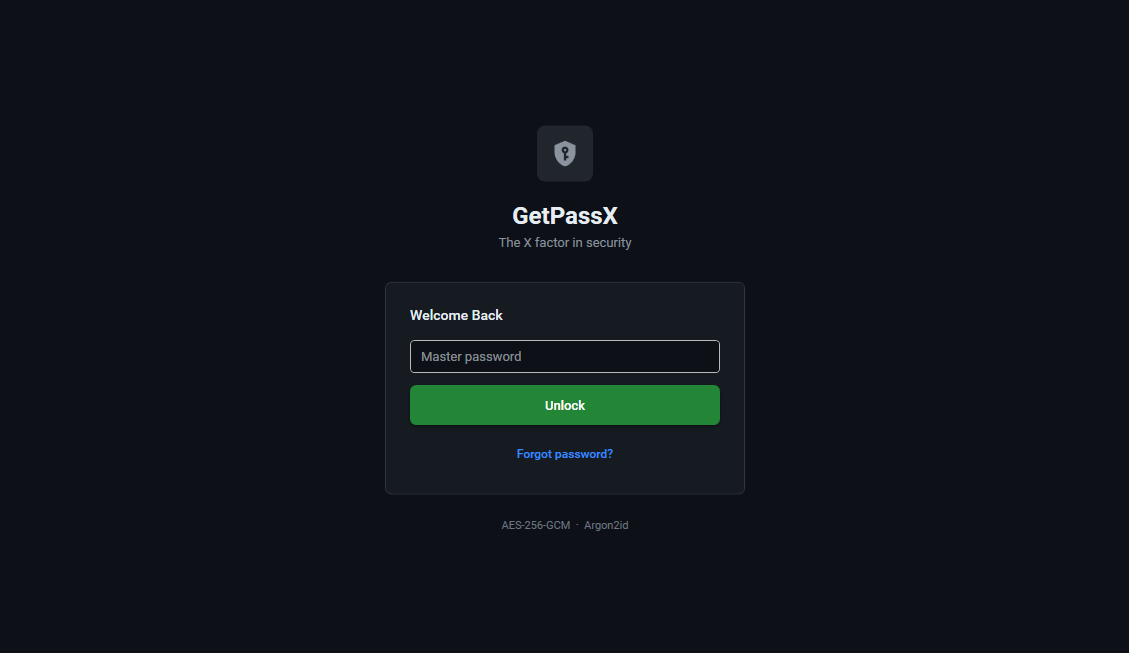 GetPassX Login Screen